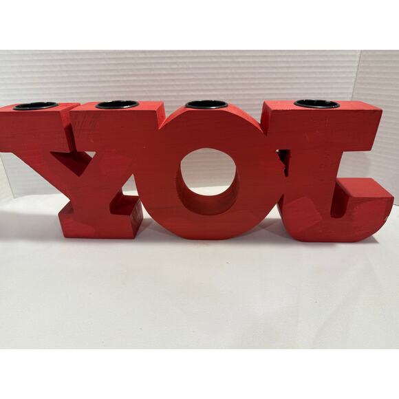 JOY Candle Holder, Holiday Candle Display, Wooden, Rustic Farmhouse Decor - Picture 3 of 7
